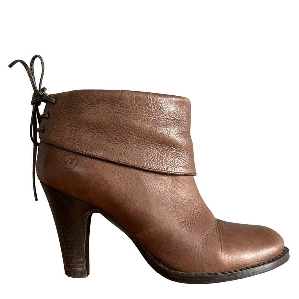 Bronx Brown Heeled Boots with Stacked Heel and Folded Tied Detail
